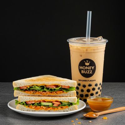 Veg Sandwich + Honey Buzz Boba Milk Tea